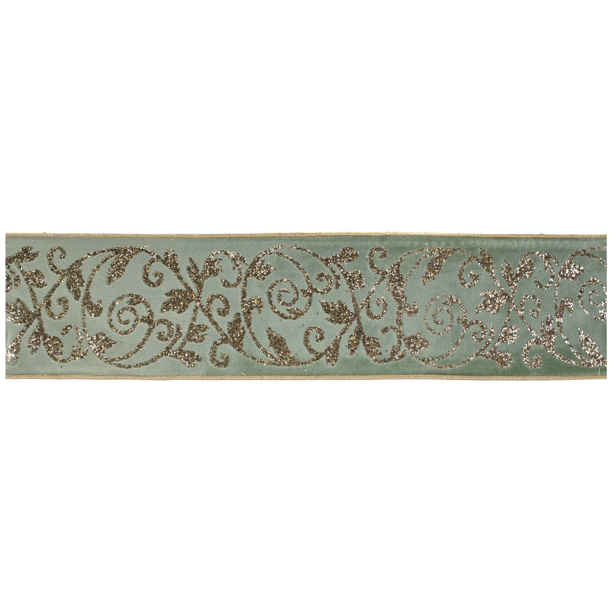 4" x 5yd. Ornate Glittered Wired Ribbon